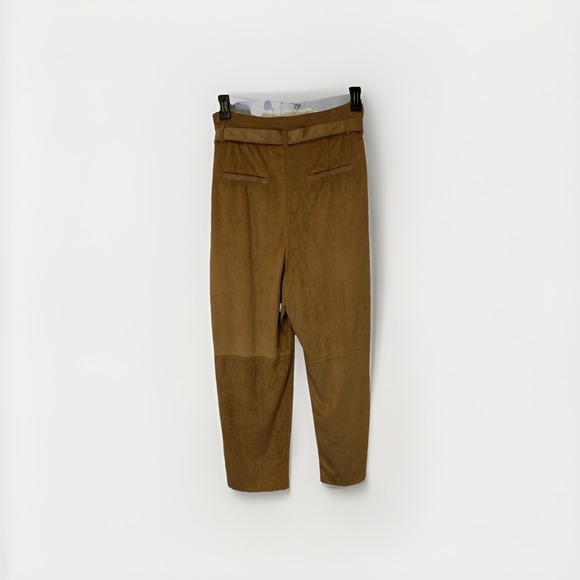 Free People Pants 12 Camel Nightfall Faux Suede Belted High Rise Cropped 24" - Picture 3 of 9